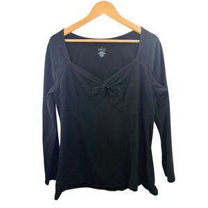 Torrid Womens Black Sweetheart Twist Front Long Sleeve‎ Feminine Knit Top 2X